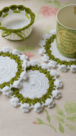 Descanso de Xícara Vaso de Tulipas de Crochê artesanal Fio Encantado