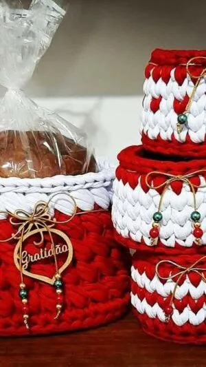 Kit de Cachepôs de Natal em Fio de Malha artesanal Fio Encantado