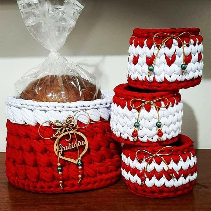 Kit de Cachepôs de Natal em Fio de Malha artesanal Fio Encantado