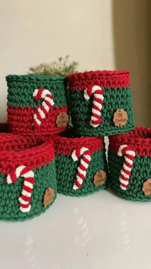 Kit 3 Mini Cachepôs de Natal em Crochê artesanal Fio Encantado