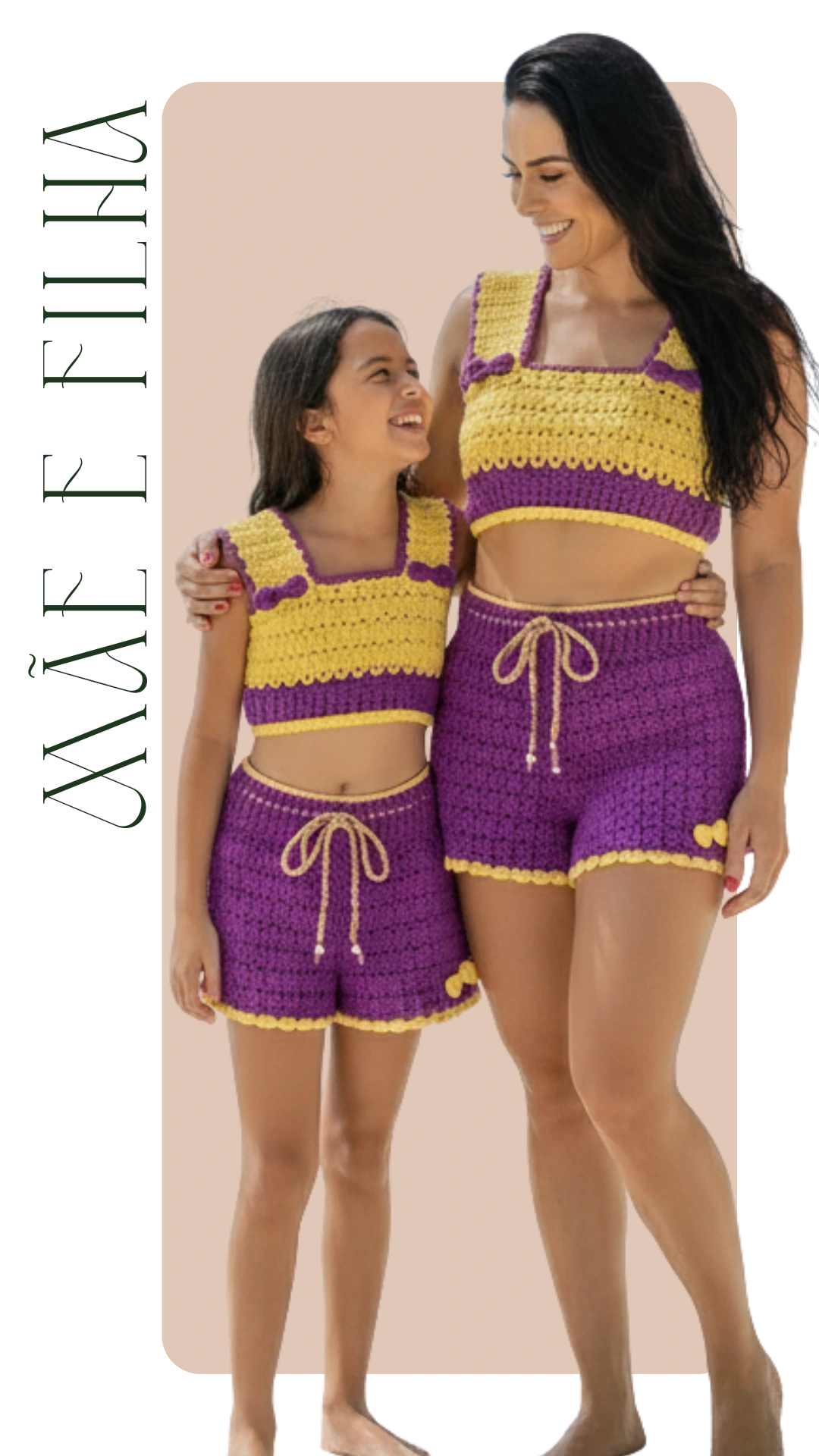 Mãe e Filha vestindo Conjuntos de Crochê - Fio Encantado